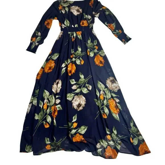 Baltic Born Olivia Midnight Navy Floral Maxi Dress Women's Medium Boho Cottage - Picture 14 of 16